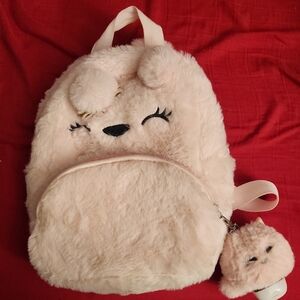 Claire's Fluffy Pink Bear Backpack